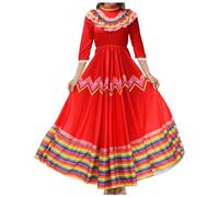 Chnnamzu Sommerkleid Damen Lang - Boho Kleider Damen Sommer Festlich Kleid BöHmisches Freizeitkleid für Damen 5. Mai Mexikanisches Festival Feier Langes Weites Swing-Tanzkleid BüHnenshow-Kleid