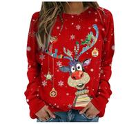 Chnnamzu Weihnachtspullover Damen Lustig - Pullover Weihnachten Damen Weihnachts Sweatshirt Glitzer Rudolph Rentier Merry Christmas Sweater Xmas Oberteil Weihnachtspulli Frauen Weihnachtsoutfit