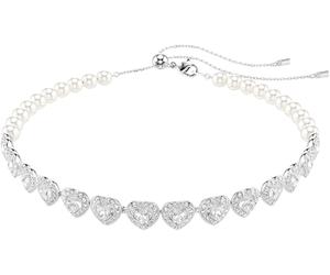 Choker SWAROVSKI "Schmuck Geschenk Ariana Grande Tennis Halskette Herz", silber (metallfarben, kristallweiß), Halsketten, Damen, Metall, L: 30, mit Swarovski Kristall (95244760-0) metallfarben, krista