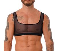 Choomomo Herren Durchsichtig Mesh Tank Top Transparent Unterhemd Weste Achselshirt Bauchfrei Oberteil Unterwäsche Sissy Dessous Clubwear Schwarz M