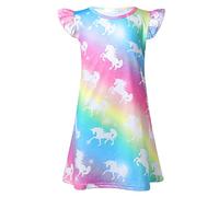 Choomomo Mädchen Cartoon Pferd Stickerei Sommerkleid Pailletten Prinzessin Kleid Kurzarm Streifen Freizeitkleider Süßes T-Shirt Kleider Freizeitkleidung Bunt 104-110
