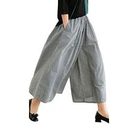 chouyatou Damen-Capri-Palazzo-Hose aus Baumwoll-Leinen, elastische Taille, kariert, Vichy-Muster, weites Bein, Caprihose, schwarzer Gingham, XX-Large