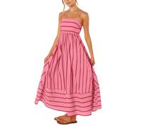 chouyatou Damen Maxikleid mit gestreiftem Rücken, gesmokt, sexy Spaghettiträgern, ausgeschnittenes, fließendes Swing-Kleid, wassermelone, X-Groß