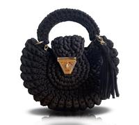 CHQEL Abend-Clutch für Damen, handgefertigt, gehäkelt, Hochzeit, Party, Geldbörse, kleine Klappe, formelle Umhängetasche, Abend-Clutch, Schwarze Muschel