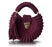 CHQEL Abend-Clutch-Tasche für Frauen, handgefertigt, gehäkelt, Hochzeit, Party, kleine Klappe, formelle Umhängetasche, Abend-Clutch, Magenta