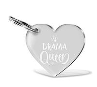 CHRISCK design Schlüsselanhänger mit Gravur Drama Queen Herz aus massivem Acrylglas schöne Geschenkidee zum Geburtstags oder Jahrestag für Paare, Freunde Beste