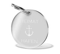CHRISCK design Schlüsselanhänger rund ''Heimathafen'' mit Anker Gravur aus massivem Acryl Geschenk-idee für Freund, Freundin Valentinstaggeschenke für Paare, Freunde Freundinnen