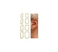 Chriscoco 4 Paar Ohrringe Creolen für Damen Mädchen Hypoallergen Huggie Tropfen Creolen Ohrringe Set 14K Gold Silber Ohrringe Hängend Herz/Rechteck/Stern Schmuck Damen Mädchen für Mehrere Ohrlöcher,GR