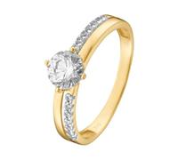 CHRIST Damen-Damenring 375er Gelbgold 14 Zirkonia 60, Bicolor 32030016