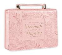 Christian Art Gifts Premium Veganes Leder Fashion Floral Bibelhülle für Frauen: Stärke & Würde - Prov. 31:25 Inspirierende Schrift Vers Tragetasche mit Taschen & Stift-Aufbewahrung, Rose Pink, Medium