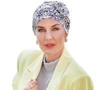 Christine Headwear Classic Lotus Turban Damenturban Stoffturban Kopftuch (One Size - blau-beige)