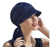 Christine Headwear Drapierte Onkokappe aus Baumwolle mit Visier und Sonnenschutz Index 50+ für Frauen, Behandlung mit Chemotherapie (Dunkelblau)