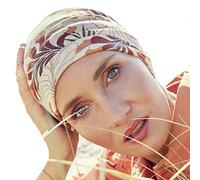 Christine Headwear Women's Amia Turban-Printed Linen Headband, Beige Leafs, One Size