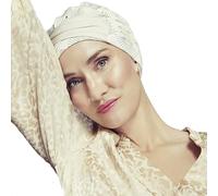Christine Headwear Women's Amia Turban-Printed Linen Headband, Peacock Creams, One Size