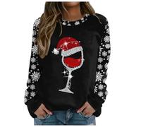 Christmas Pullover Damen, Damen Sweatshirt Baumwolle, Weihnachtspullis Lustige Hässlich Christmas Pullis Long Sleeve Rund Ausschnitt Xmas Langarmshirt Winter Warm Oberteil Shirts Teenager Mädchen