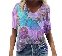 Christmas Vacation Shirt Damen Herbst Langarm T-Shirt Reißverschluss V-Ausschnitt Bluse Cold Shoulder Oberteil mit Blumenmuster Aufdruck Casual Tunika Shirt Top S