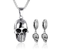 CHROMACRAFT 1 Paar Totenkopf-Ohrringe Und 1 Totenkopf-Halskette, Gothic-Schmuck, Modischer Personalisierter Schmuck, Kreativer Schmuck
