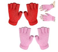 CHROMACRAFT 2 Paar Strickhandschuhe, Einfache Einfarbige Halbfingerhandschuhe, Fingerlose Damenhandschuhe, Gestrickte Thermohandschuhe, Fingerlose Herrenhandschuhe