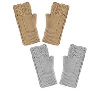 CHROMACRAFT 2 Paar Strickhandschuhe, Gestrickte Thermoärmel, Fingerlose Damenhandschuhe, Winterwarme Halbfingerhandschuhe, Einfache Modische Handschuhe