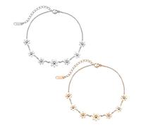 CHROMACRAFT 2 Stück Gänseblümchen-Armband, Edelstahl-Armband, Verstellbares Armband, Elees Schlichtes Armband, Damen-Armband