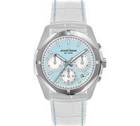 Chronograph JACQUES LEMANS "Monte Carlo" Armbanduhren weiß (weiß, hellblau) Damen Quarzuhren Quarzuhr, Armbanduhr, Damenuhr, Datum, Stoppfunktion (93043318-0)