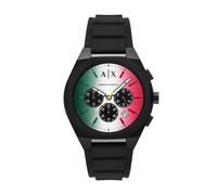 Chronograph ARMANI EXCHANGE "SYNC", schwarz, grün, rot, Armbanduhren, Damen, Chronograph, Quarzuhr, Armbanduhr, Herrenuhr, Silikonarmband, analog (90430050-0) schwarz, grün, rot