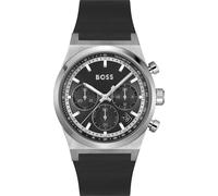 BOSS Silberfarbener Chronograph mit schwarzem Lederarmband - Style CANDOR CHRONO, 58244862 Schwarz ONESI