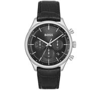 Chronograph BOSS "GREGOR", schwarz, Armbanduhren, Herren, Quarzuhr, Herrenuhr, Armbanduhr, Stoppfunktion, Lederarmband (33201619-0) schwarz