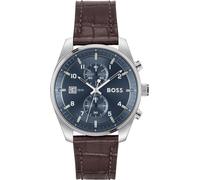 Chronograph BOSS "SKYTRAVELLER", braun (dunkelbraun, blau), Armbanduhren, Herren, Chronograph, Quarzuhr, Armbanduhr, Herrenuhr, Lederarmband, analog, Tag (16452915-0) dunkelbraun, blau