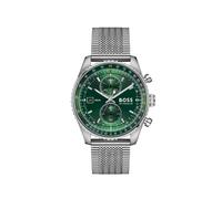 Chronograph BOSS "SKYTRAVELLER", grün (silberfarben, grün), Armbanduhren, Herren, Chronograph, Quarzuhr, Armbanduhr, Herrenuhr, Edelstahlarmband, analog, Tag (50289960-0) silberfarben, grün