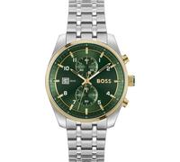 Chronograph BOSS "SKYTRAVELLER", silber (silberfarben, dunkelgrün), Armbanduhren, Herren, Chronograph, Quarzuhr, Herrenuhr, Armbanduhr, Stoppfunktion, Edelstahlarmband (67155104-0)