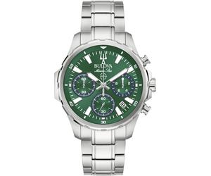 Chronograph BULOVA "Marine Star Series B", silberfarben, grün, Armbanduhren, Herren, Chronograph, Quarzuhr, Armbanduhr, Herrenuhr, Edelstahlarmband, analog (29517628-0)