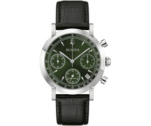 Chronograph BULOVA, schwarz, dunkelgrün, Armbanduhren, Herren, Chronograph, Quarzuhr, Armbanduhr, Herrenuhr, Lederarmband, analog, Tag (91598127-0)