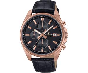 Chronograph CASIO EDIFICE, schwarz (schwarz, schwarz), Armbanduhren, Herren, Chronograph, Quarzuhr, Armbanduhr, Herrenuhr, Lederarmband, analog, Tag (86949127-0) schwarz, schwarz