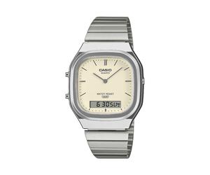 Chronograph CASIO VINTAGE, edelstahlfarben, creme, Armbanduhren, Herren, Chronograph, Quarzuhr, Armbanduhr, Damenuhr, Herrenuhr, Edelstahlarmband, analog (91062354-0) edelstahlfarben, creme