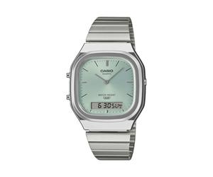 Chronograph CASIO VINTAGE, edelstahlfarben, grün, Armbanduhren, Herren, Chronograph, Quarzuhr, Armbanduhr, Damenuhr, Herrenuhr, Edelstahlarmband, analog (23306556-0) edelstahlfarben, grün