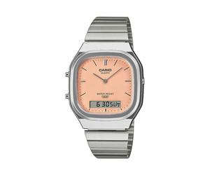 Chronograph CASIO VINTAGE, edelstahlfarben, orange, Armbanduhren, Herren, Chronograph, Quarzuhr, Armbanduhr, Damenuhr, Herrenuhr, Edelstahlarmband, analog (32889348-0) edelstahlfarben, orange