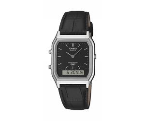 Chronograph CASIO VINTAGE, schwarz, silberfarben, Armbanduhren, Damen, Chronograph, Quarzuhr, Armbanduhr, Damenuhr, Herrenuhr, Lederarmband, analog (72885407-0) schwarz, silberfarben