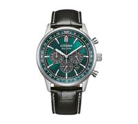 Chronograph CITIZEN "Classic Chrono", schwarz, grün, Armbanduhren, Herren, Chronograph, Armbanduhr, Solar, Herrenuhr, Lederarmband, analog, Big Date (66990018-0) schwarz, grün