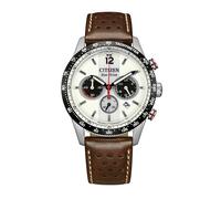 Chronograph CITIZEN "Racing Chrono", braun, weiß, Armbanduhren, Herren, Chronograph, Armbanduhr, Solar, Herrenuhr, Lederarmband, analog, Big Date (92975325-0) braun, weiß