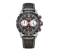 Chronograph CITIZEN "Racing Chrono", schwarz, silberfarben, Armbanduhren, Herren, Chronograph, Armbanduhr, Solar, Herrenuhr, Lederarmband, analog, Big Date (55958858-0) schwarz, silberfarben