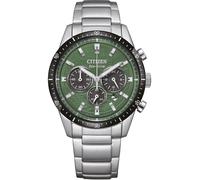 Chronograph CITIZEN, silberfarben, grün, Armbanduhren, Herren, Chronograph, Armbanduhr, Solar,Herrenuhr,Edelstahlarmband,analog,Tag,Stoppfunktion (75622532-0)