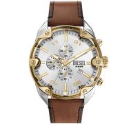 Chronograph DIESEL "SPIKED", braun (braun, silberfarben), Armbanduhren, Herren, Chronograph, Armbanduhr, Herrenuhr, Lederarmband, Quarzuhr, Stoppfunktion (73520218-0) braun, silberfarben