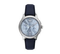 Chronograph EMPORIO ARMANI, blau, silberfarben, Armbanduhren, Herren, Chronograph, Quarzuhr, Armbanduhr, Herrenuhr, Lederarmband, analog, Tag (16722225-0) blau, silberfarben