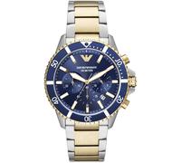 Chronograph EMPORIO ARMANI, blau (silbergoldfarben, blau), Armbanduhren, Herren, Chronograph, Quarzuhr, Armbanduhr, Herrenuhr, Edelstahlarmband, bis 10 bar wasserd. (14214909-0) silbergoldfarben, blau