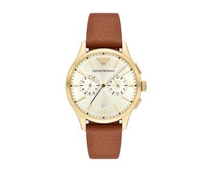 Chronograph EMPORIO ARMANI, cognac, goldfarben, Armbanduhren, Damen, Chronograph, Quarzuhr, Armbanduhr, Herrenuhr, Lederarmband, analog, Tag (56704066-0) cognac, goldfarben