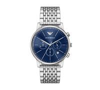 Chronograph EMPORIO ARMANI, edelstahlfarben, blau, Armbanduhren, Herren, Chronograph, Quarzuhr, Armbanduhr, Herrenuhr, Edelstahlarmband, analog, Tag (52117216-0) edelstahlfarben, blau