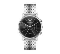Chronograph EMPORIO ARMANI, edelstahlfarben, schwarz, Armbanduhren, Herren, Chronograph, Quarzuhr, Armbanduhr, Herrenuhr, Edelstahlarmband, analog, Tag (72291347-0) edelstahlfarben, schwarz