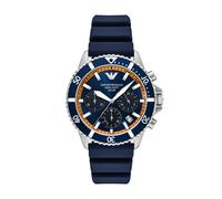 Chronograph EMPORIO ARMANI, dunkelblau, orange, Armbanduhren, Herren, Armbanduhr, Solar, Herrenuhr, Silikonarmband, analog, Tag (82634611-0) dunkelblau, orange
