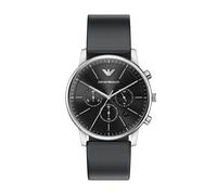 Chronograph EMPORIO ARMANI, schwarz, silberfarben, Armbanduhren, Herren, Chronograph, Quarzuhr, Armbanduhr, Herrenuhr, Lederarmband, analog, Tag (12107308-0) schwarz, silberfarben
